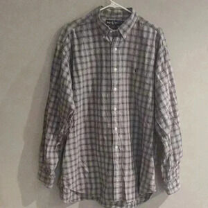 Ralph Lauren Blake‎ cotton long sleeve navy tan plaid button down mens xlarge